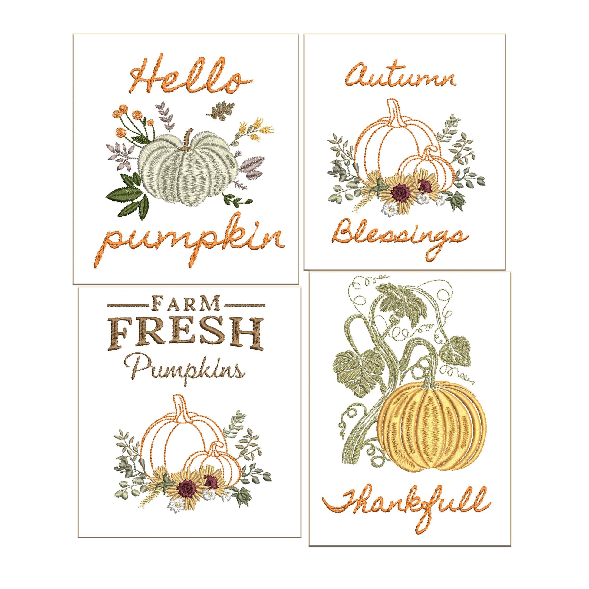 Farmhouse Thanksgiving Pumpkin Machine Embroidery Design Bundle