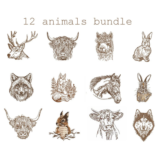 Animal machine embroidery design pattern bundle