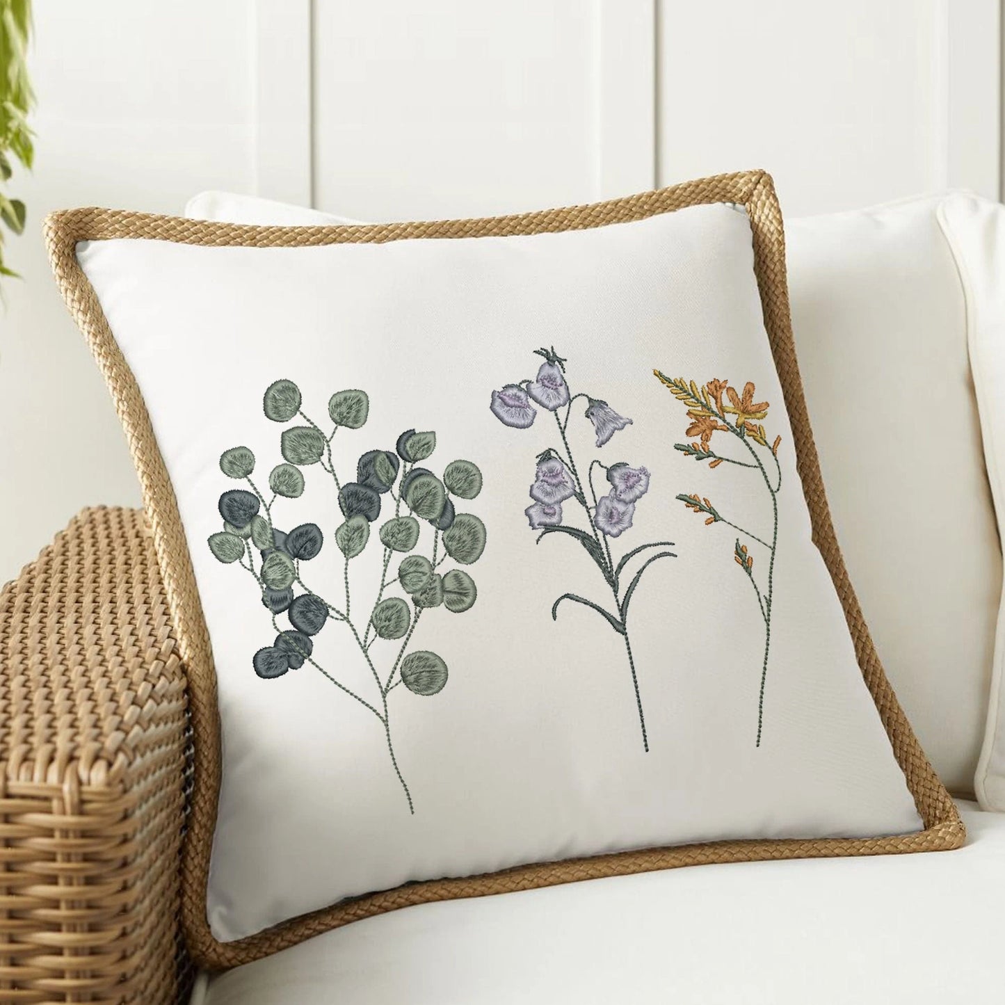 Eucalyptus machine embroidery design pillow