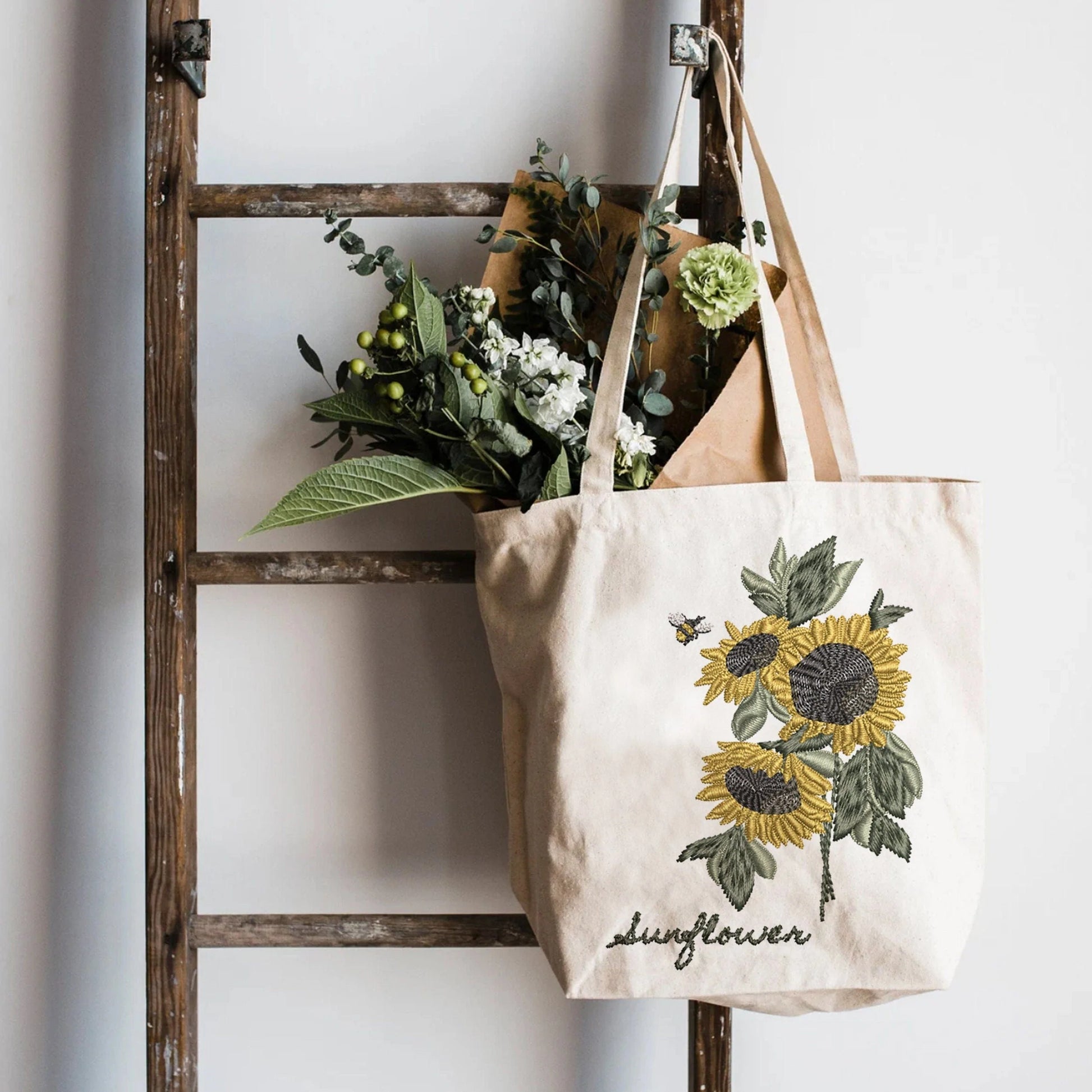 Sunflower machine embroidery design handbag