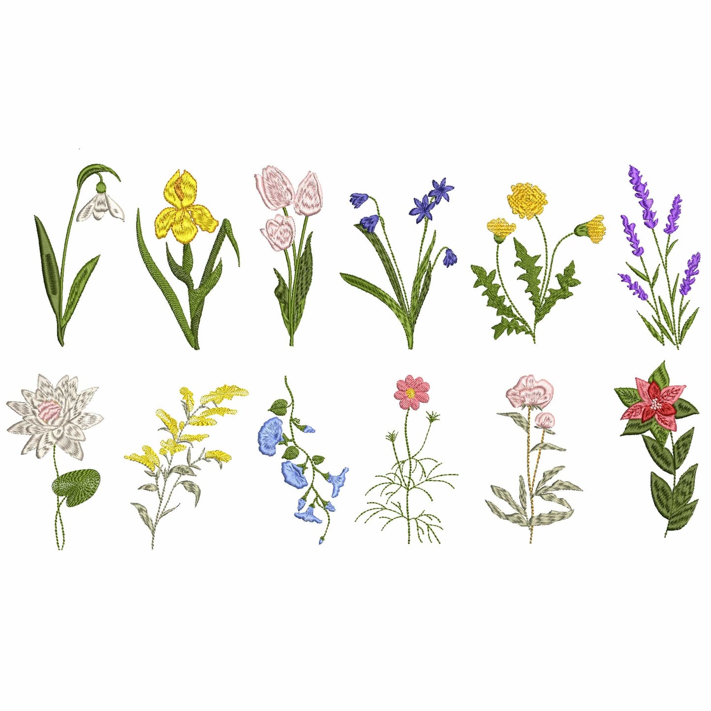 Beautiful  lavender, lotus, tulip, iris, snowdrop flower machine embroidery design