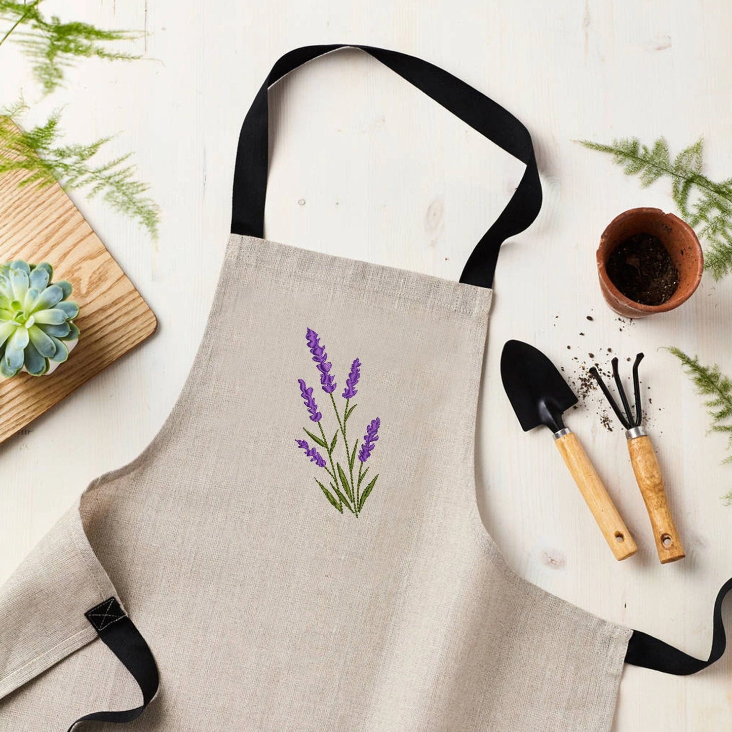Lavender flower machine embroidery design on apron