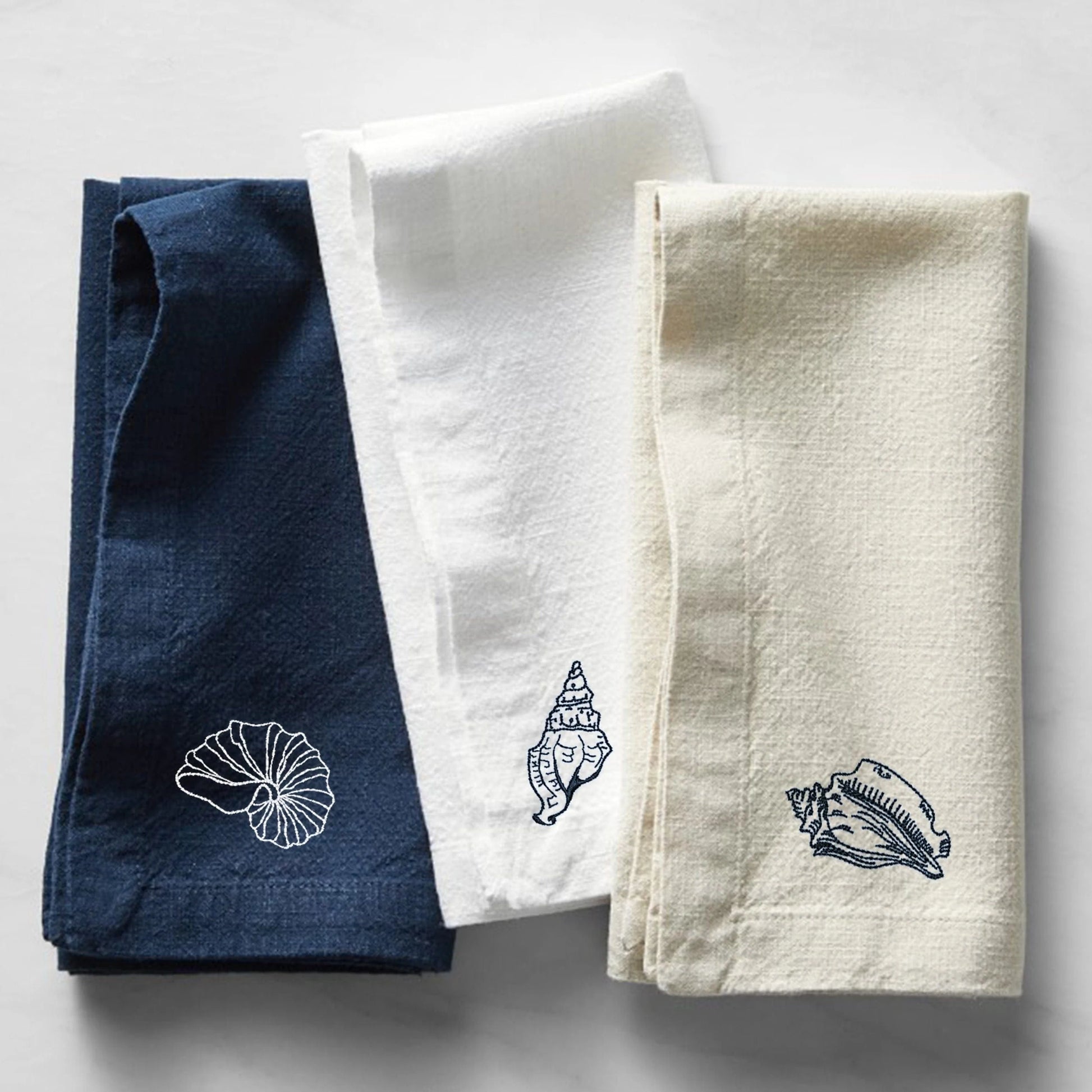 Marine sea shell machine embroidery design on towels