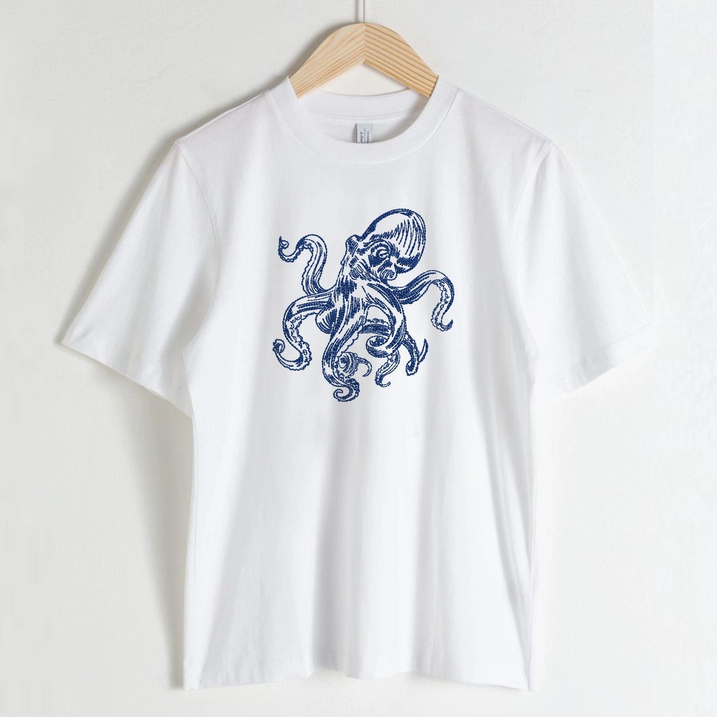 Octopus machine embroidery design on a t-shirt