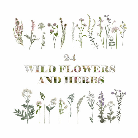 Wild flowers and herbs machine embroidery design bundle