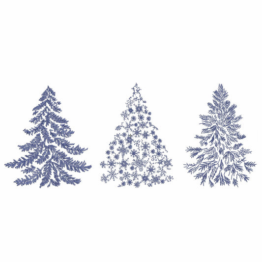 Chinoiserie Christmas Blue and White Tree machine embroidery design set