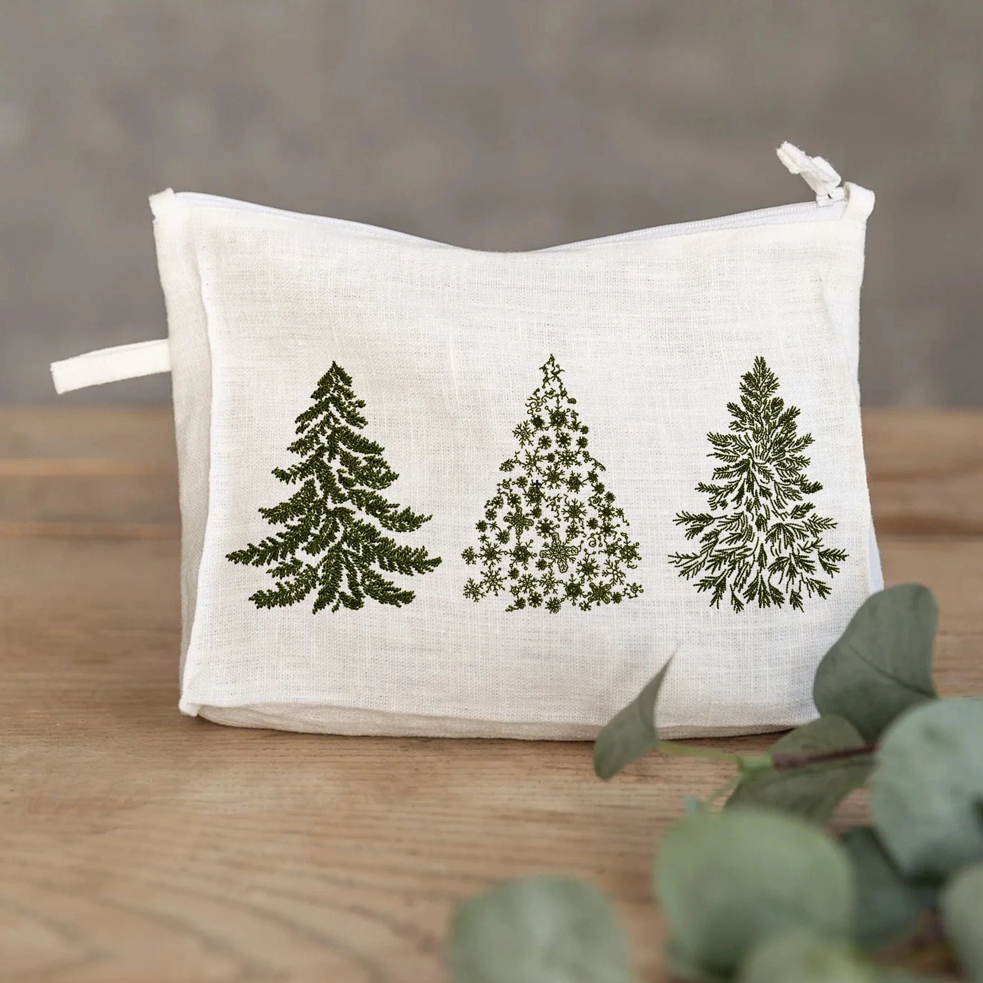 Christmas Pine Tree machine embroidery design set on handbag
