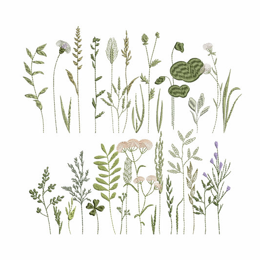 Wildflower grass and flowers machine embroidery design bundle