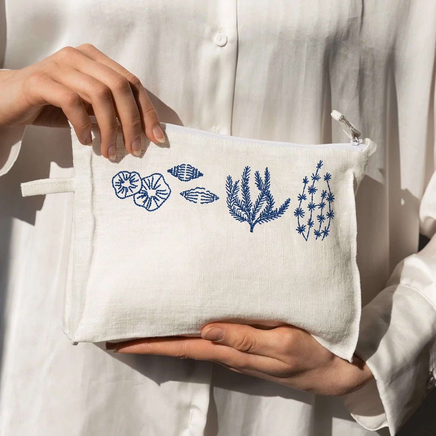 Coastal Sea Shell Borders Machine Embroidery Design on bag