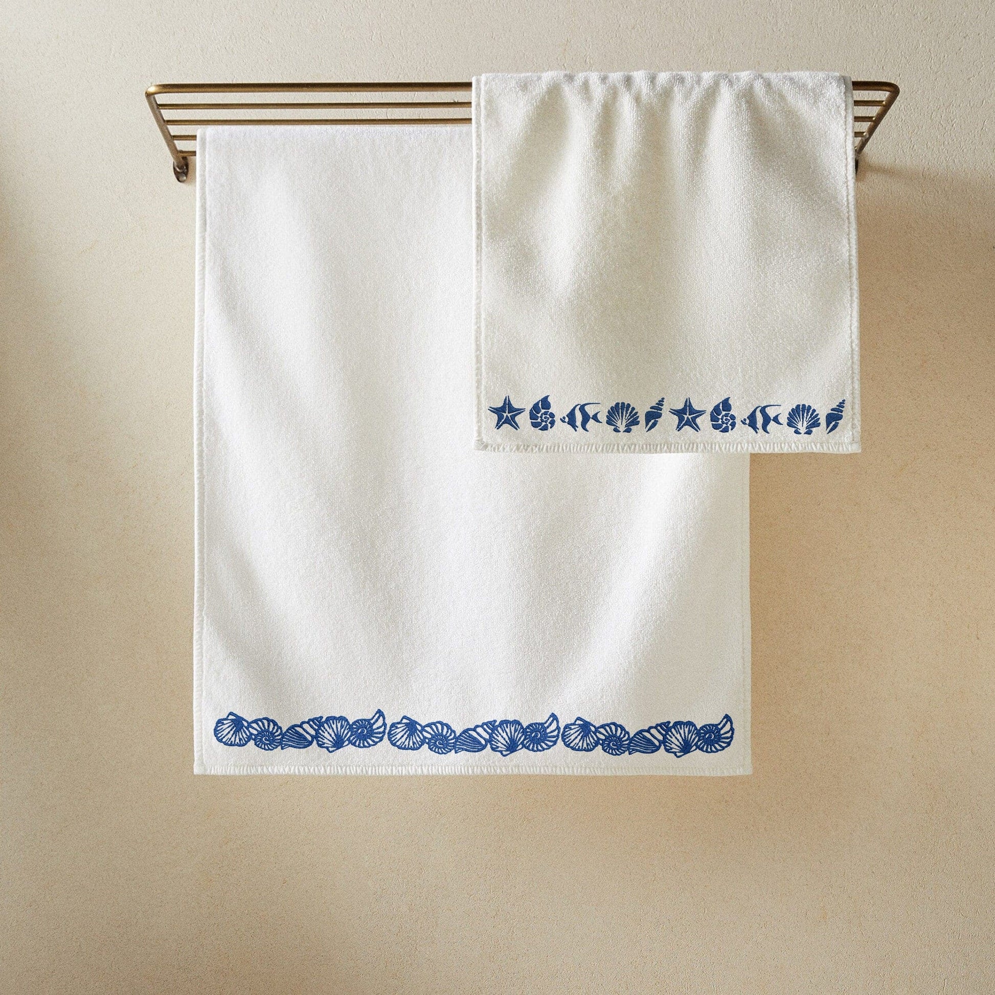Beautiful Sea Shell Border Machine Embroidery Design Bundle on towel