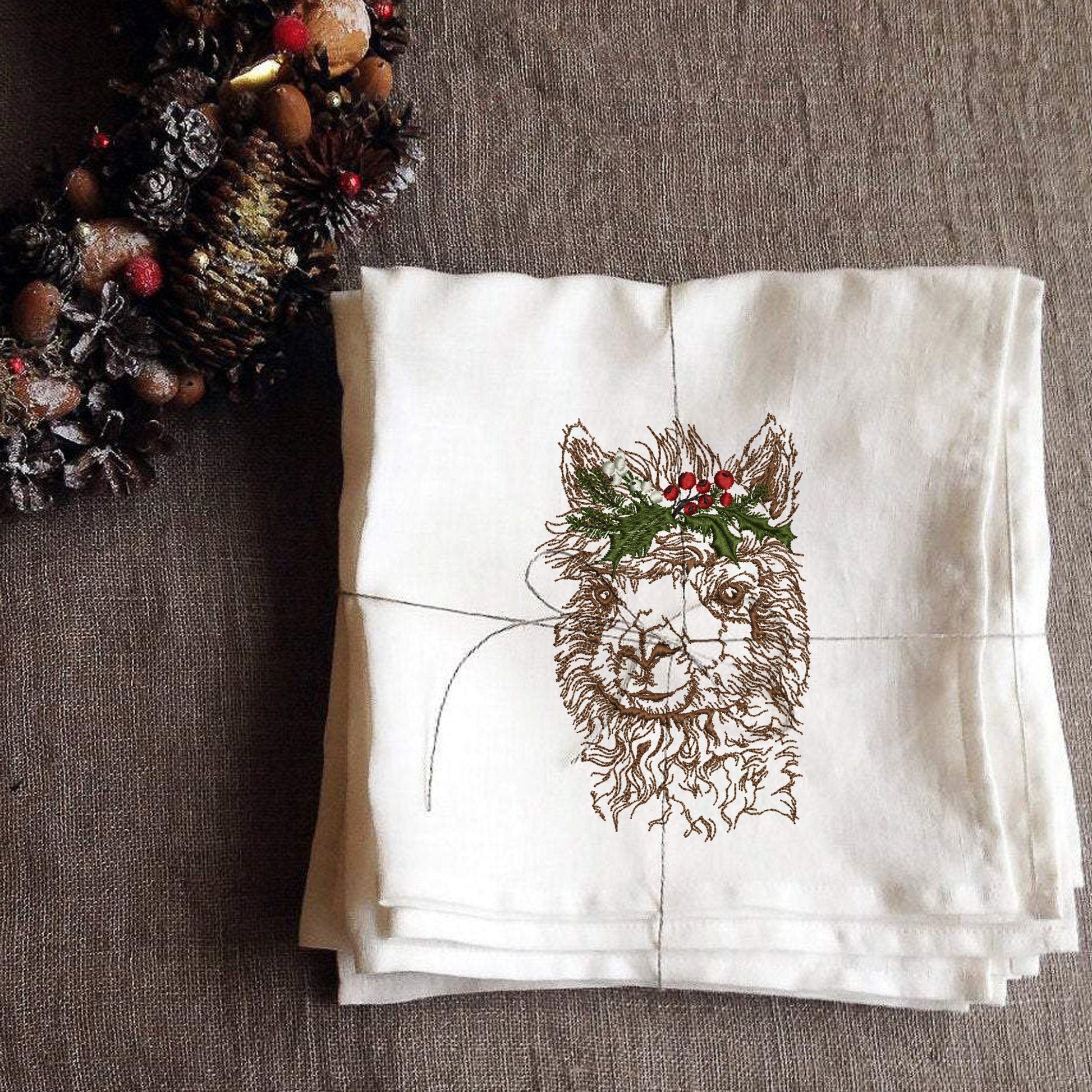 Christmas llama Machine Embroidery Design on gift towel