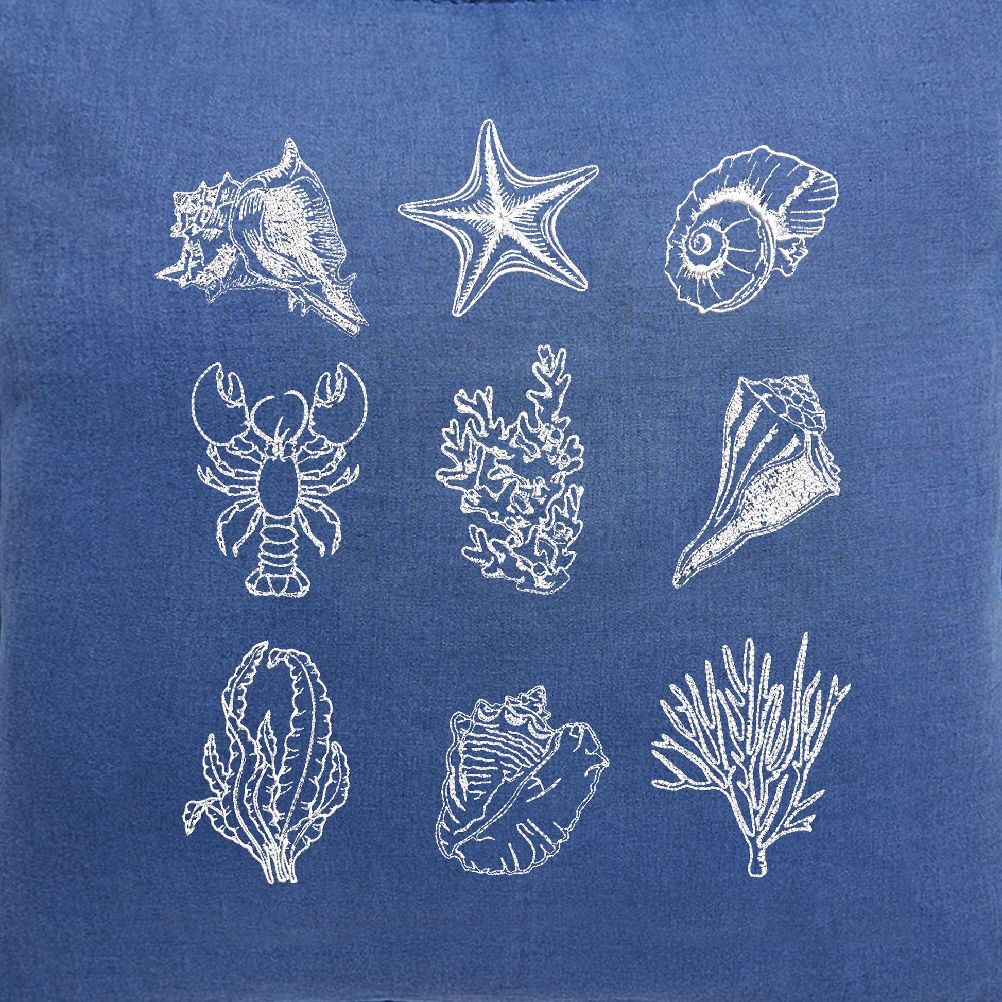 Chinoiserie sea shell nautical machine embroidery design bundle on denim