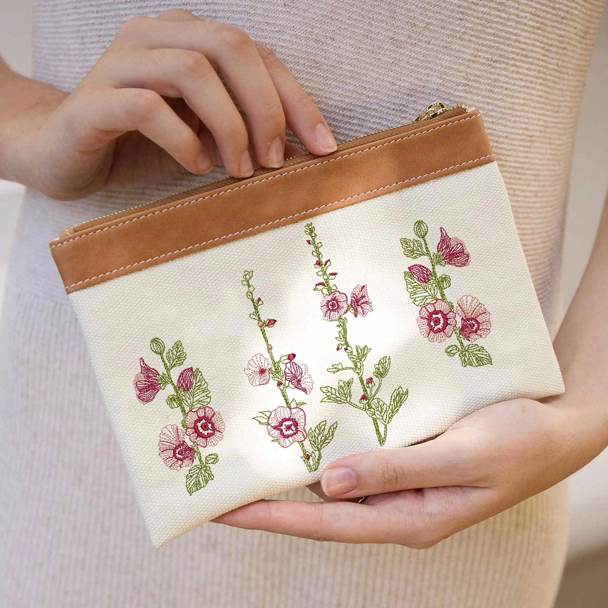 Alcea Flower Machine Embroidery Design on bag