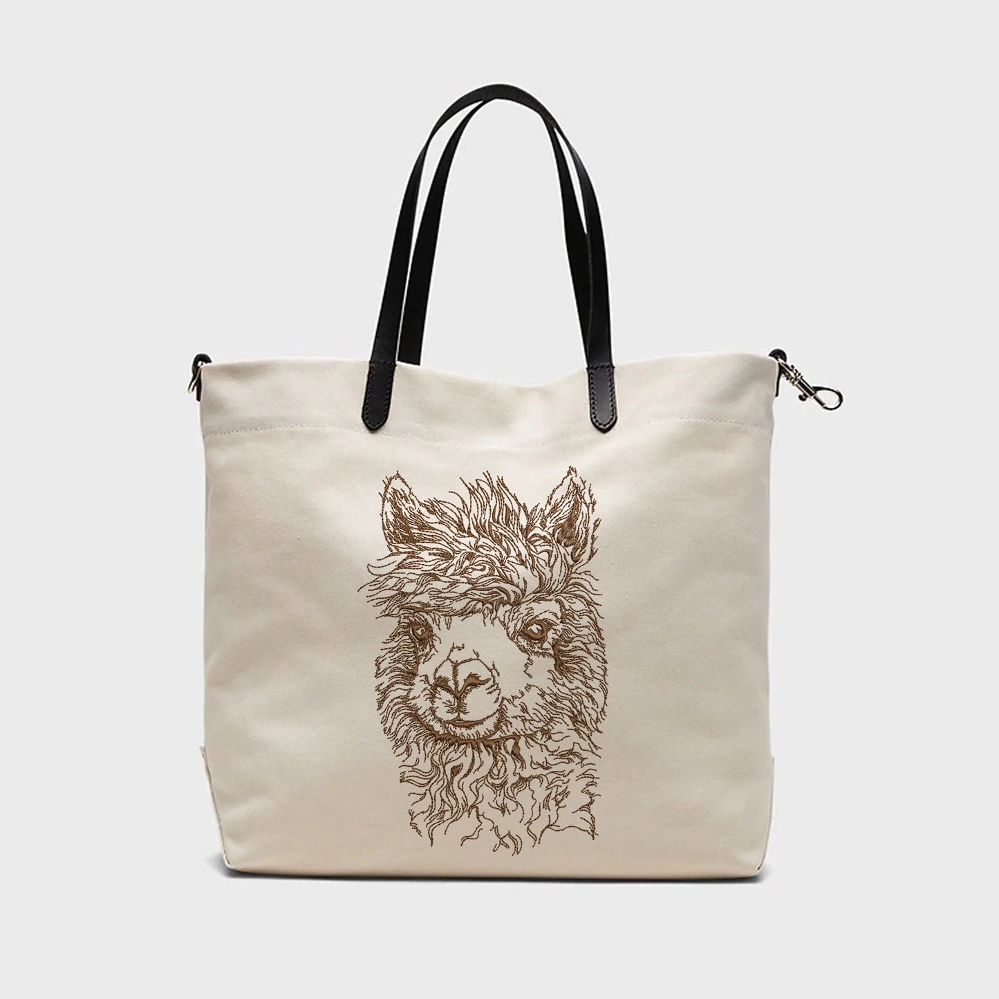 Alpaca Llama Machine Embroidery Design on linen handbag
