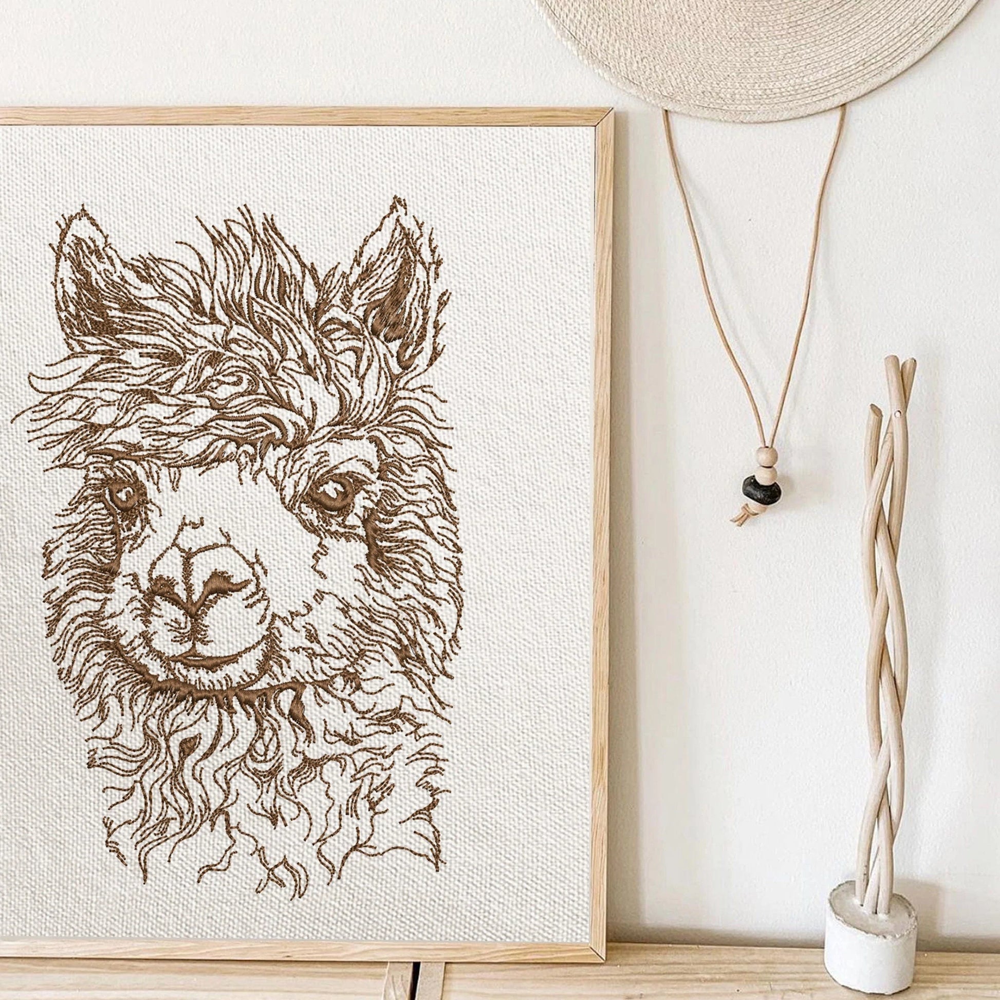 Alpaca Llama Machine Embroidery Design framed