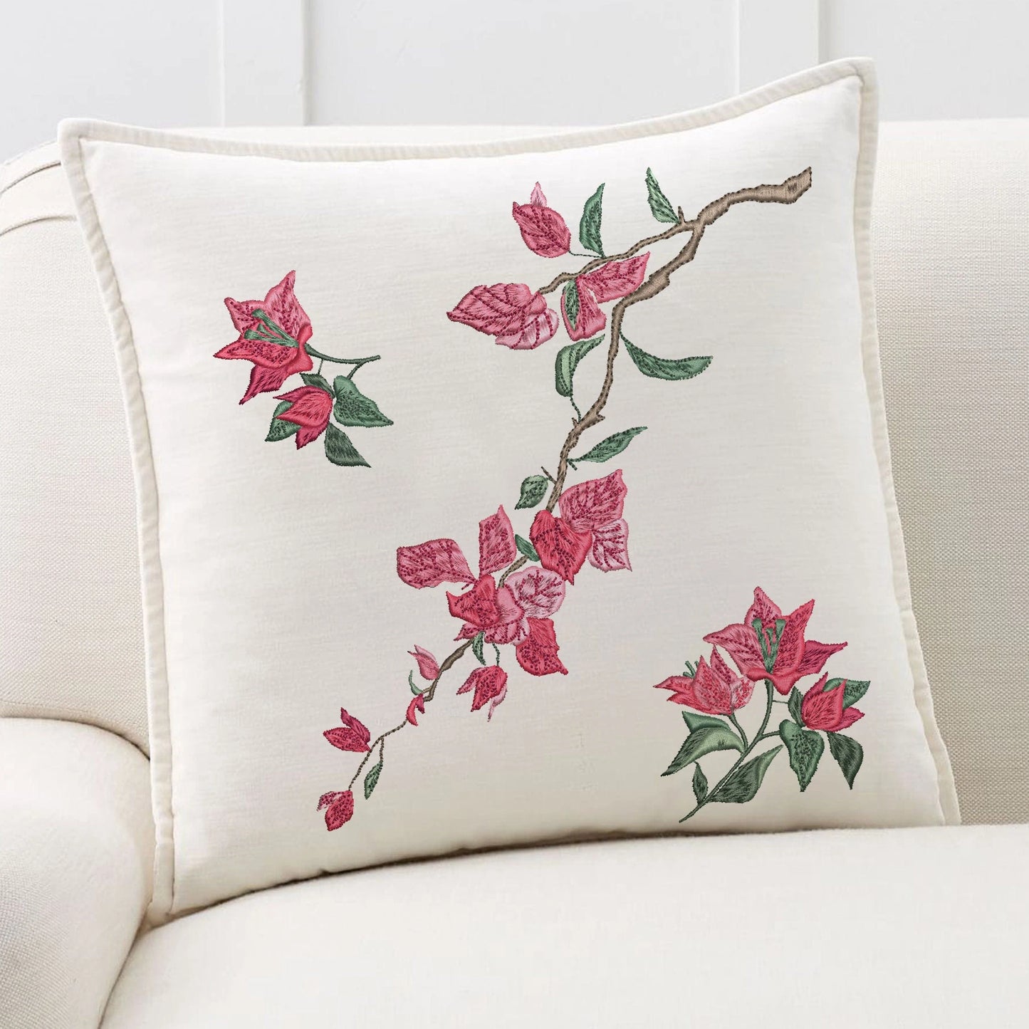 Bougainvillea Flower Machine Embroidery Design Set on pillow