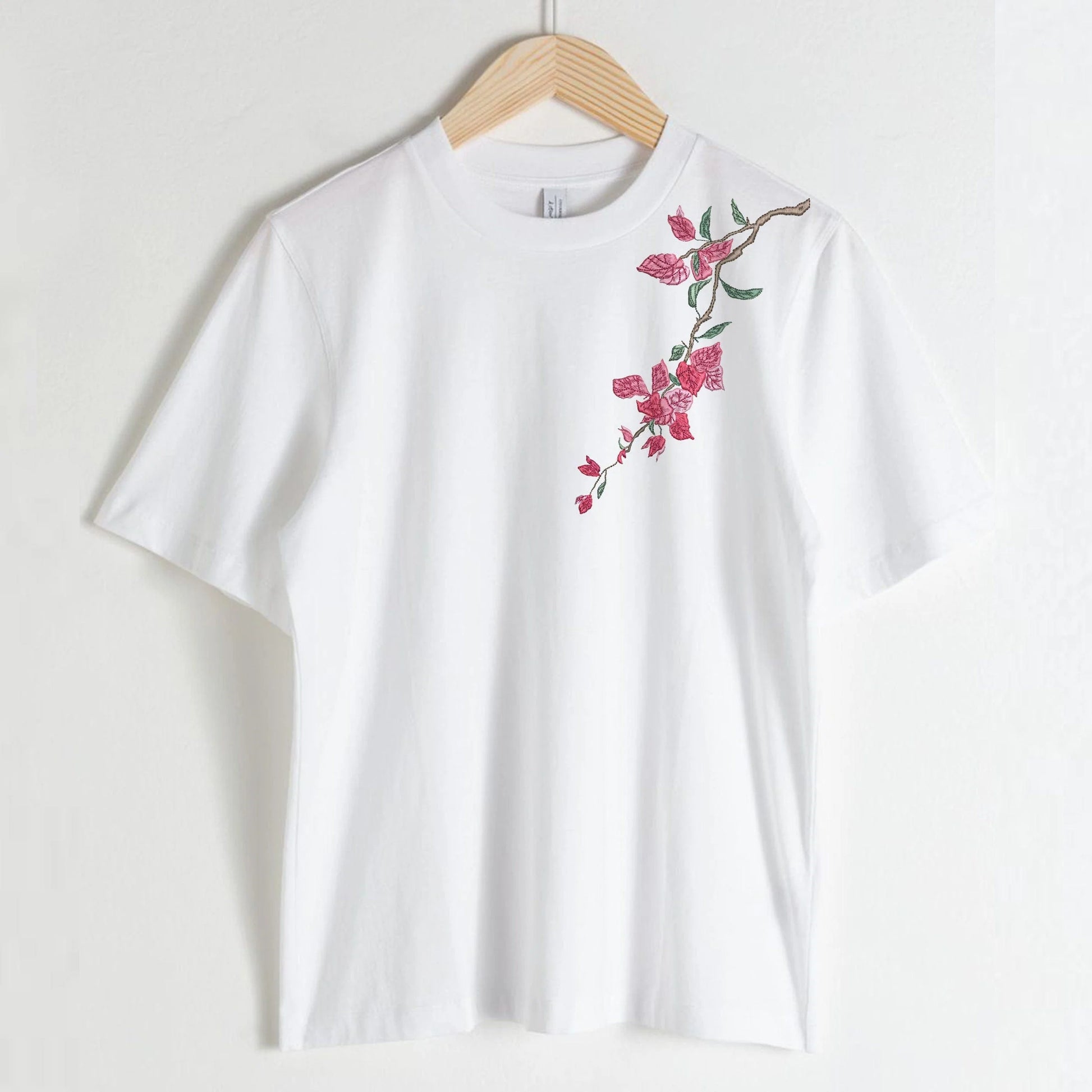 Bougainvillea Flower Machine Embroidery Design Set on t-shirt