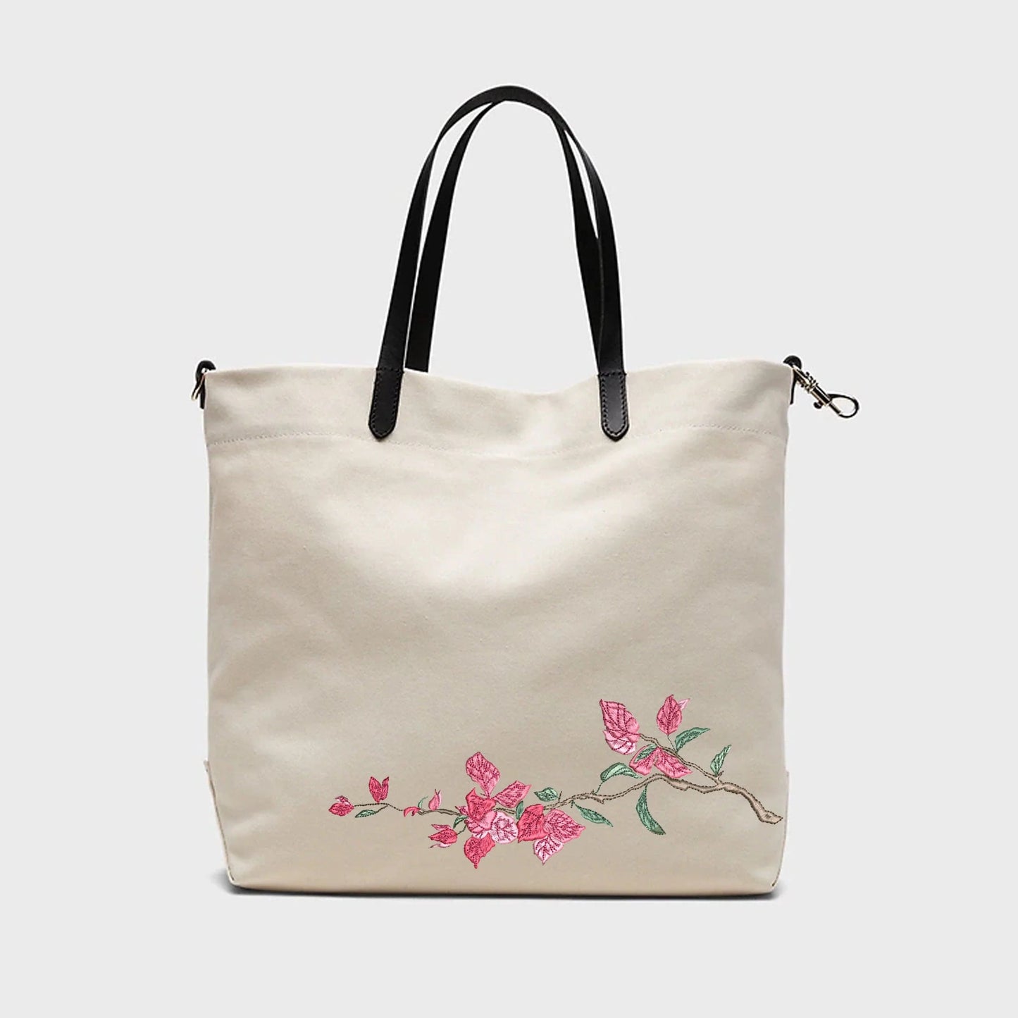 Bougainvillea Flower Machine Embroidery Design on linen handbag