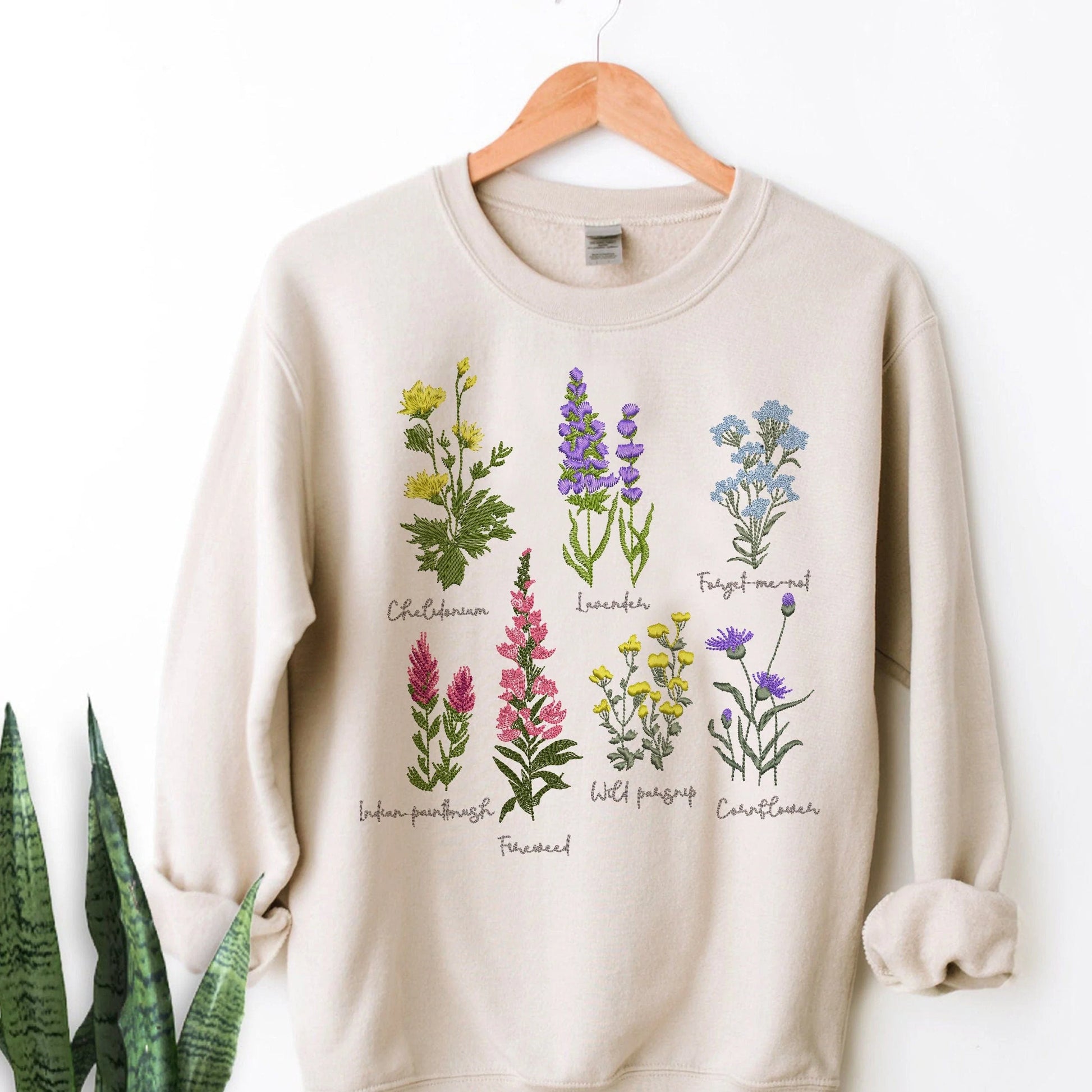 7 British Wildflowers machine embroidery design bundle on t-shirt