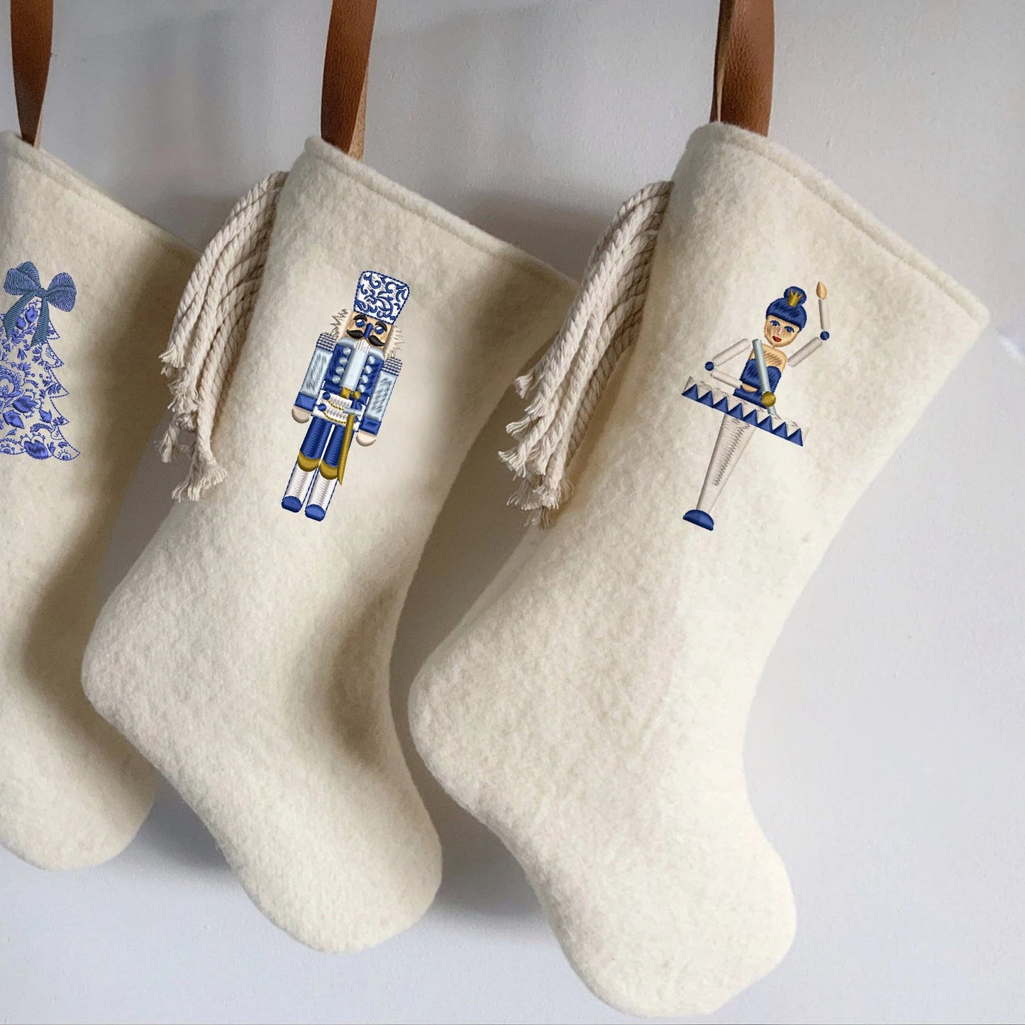 Christmas Nutcracker and Ballerina machine embroidery design set on Christmas stockings