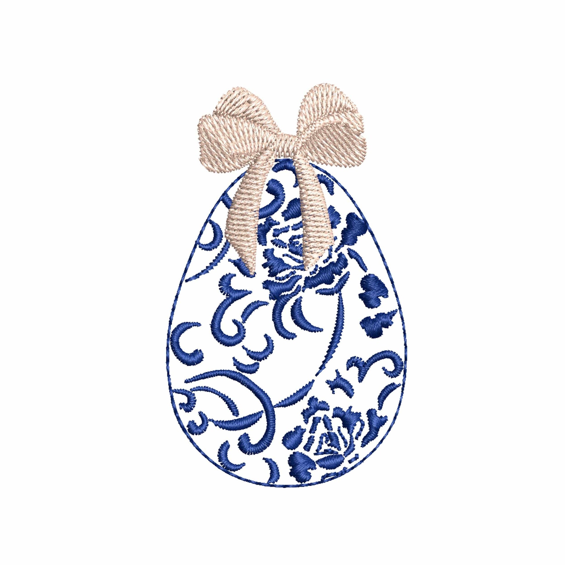 Chinoiserie Easter egg with a bow machine embroidery design
