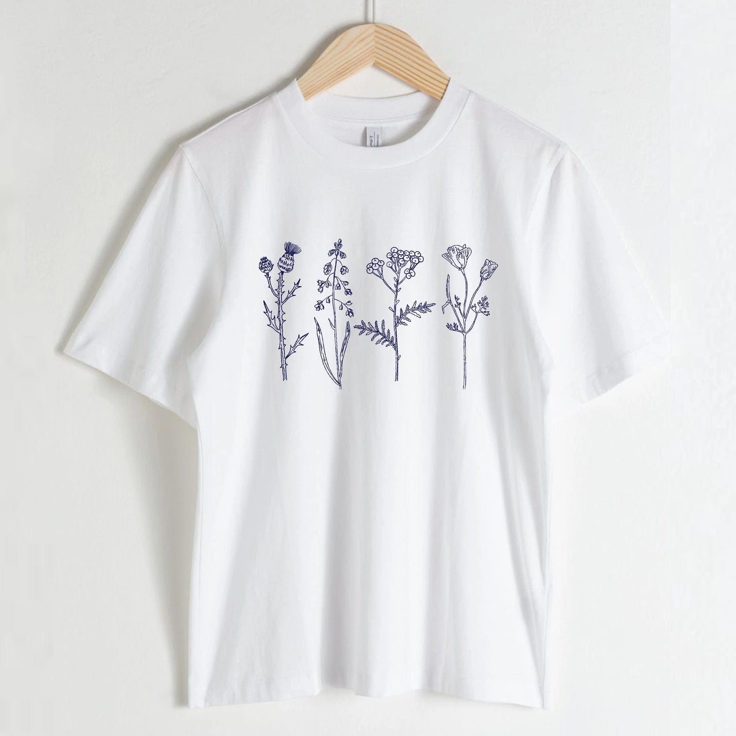 Chinoiserie Meadow Flowers Machine Embroidery Design on t-shirt