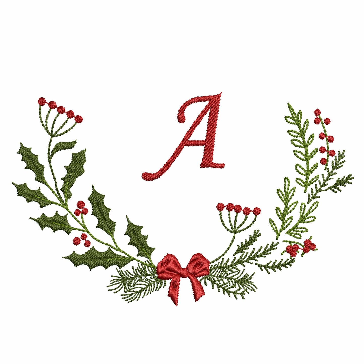 Christmas Monogram Wreath Machine Embroidery Design
