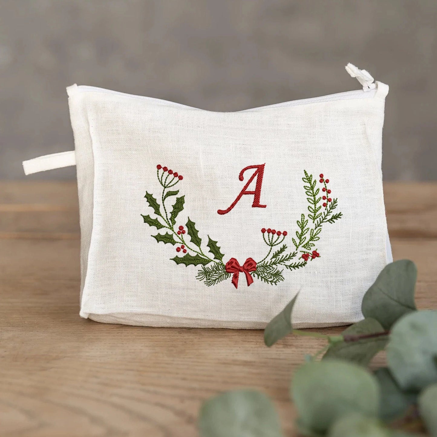Christmas Monogram Wreath Machine Embroidery Design on bag