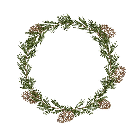 Christmas Pine Tree Monogram Wreath Machine Embroidery Design