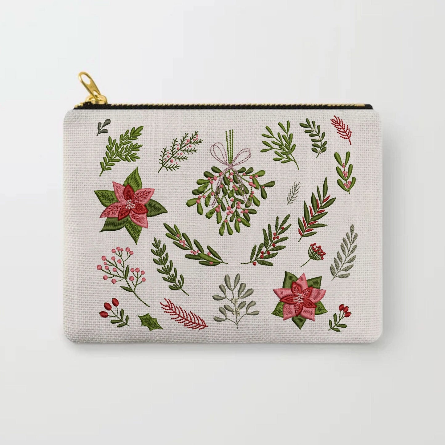 Christmas Poinsettia Machine Embroidery Design Bundle on pouch