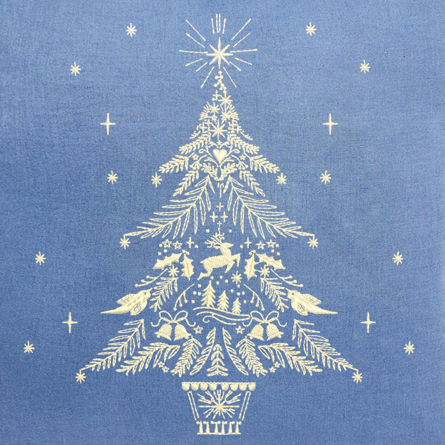 Magical Christmas Tree Machine Embroidery Design on denim