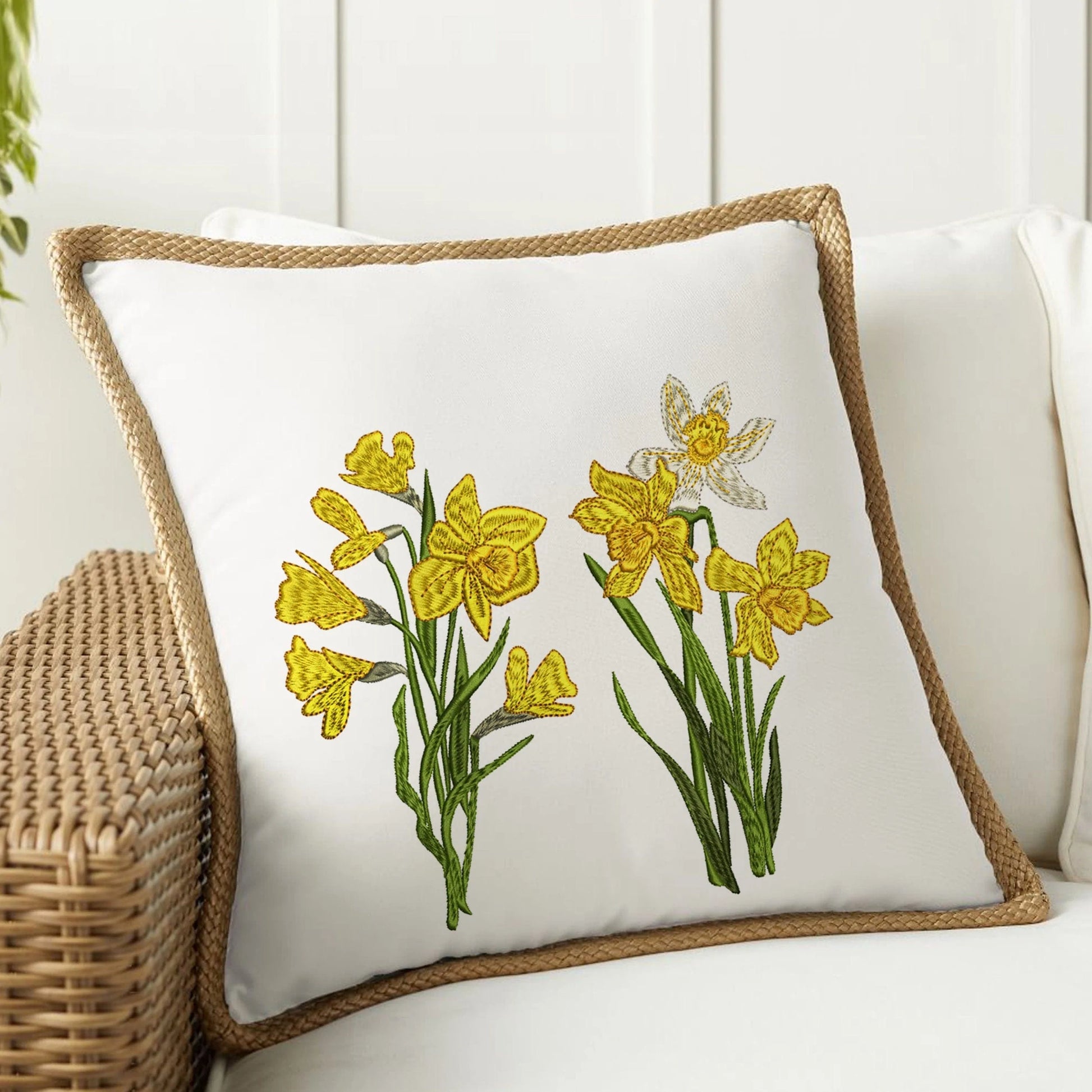 Daffodil Spring Narcissus Flowers machine embroidery design on pillow