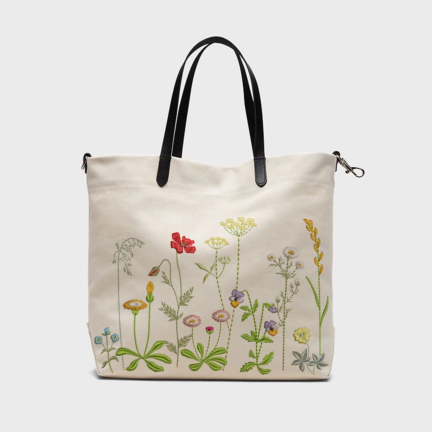 Danish Meadow Flowers Machine Embroidery Design on handbag