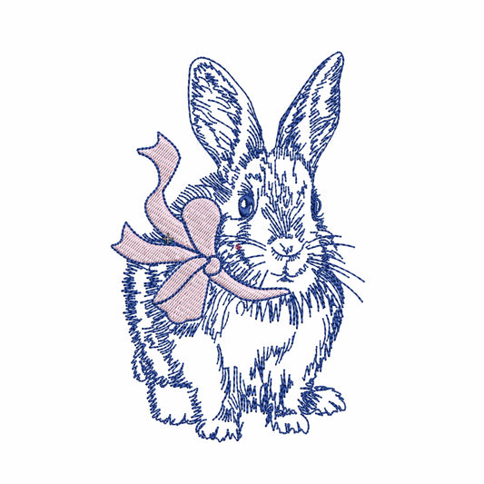 Easter Bunny with a bow Machine Embroidery Design