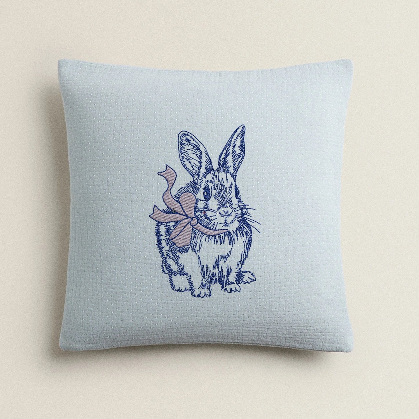 Easter Bunny with a bow Machine Embroidery Design on pillow