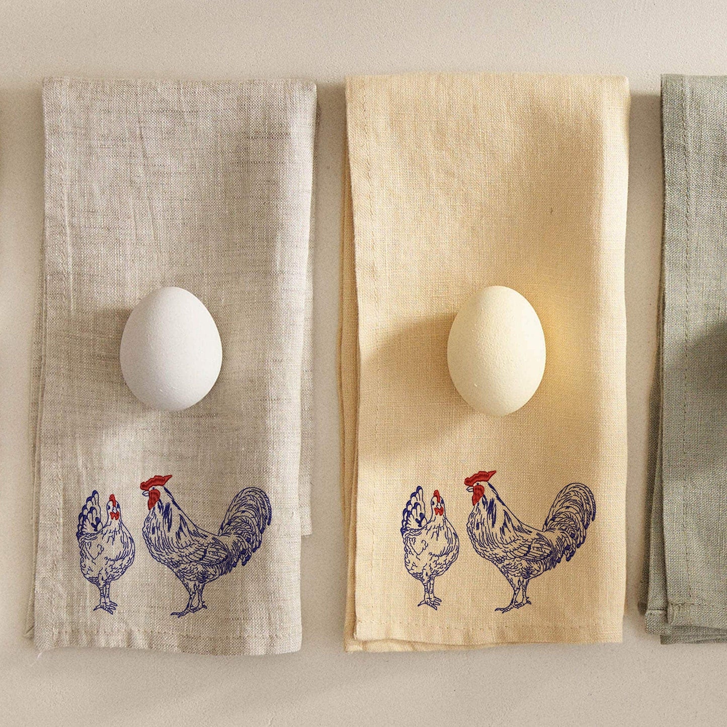 Easter Chicken and Hen Machine Embroidery Design on towels