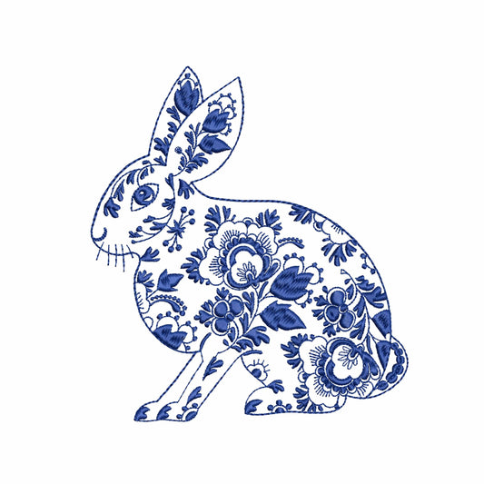 Easter Chinoiserie Bunny for Machine Embroidery Design