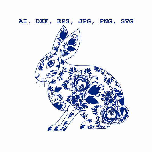Easter Chinoiserie Bunny JPG AI PNG SVG EPS Files