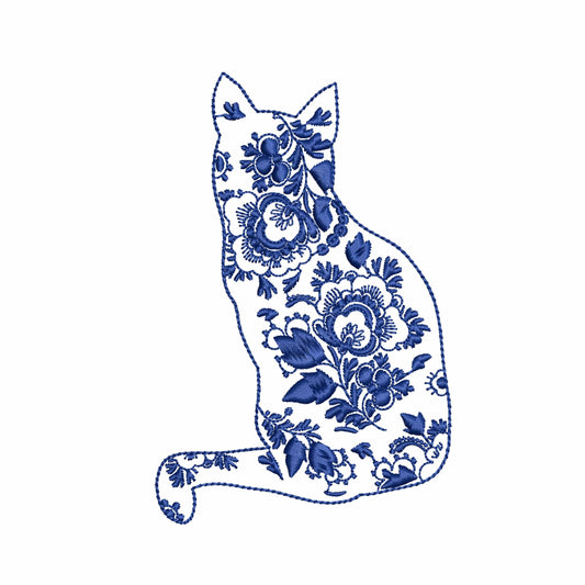Easter Chinoiserie Cat Machine Embroidery Design