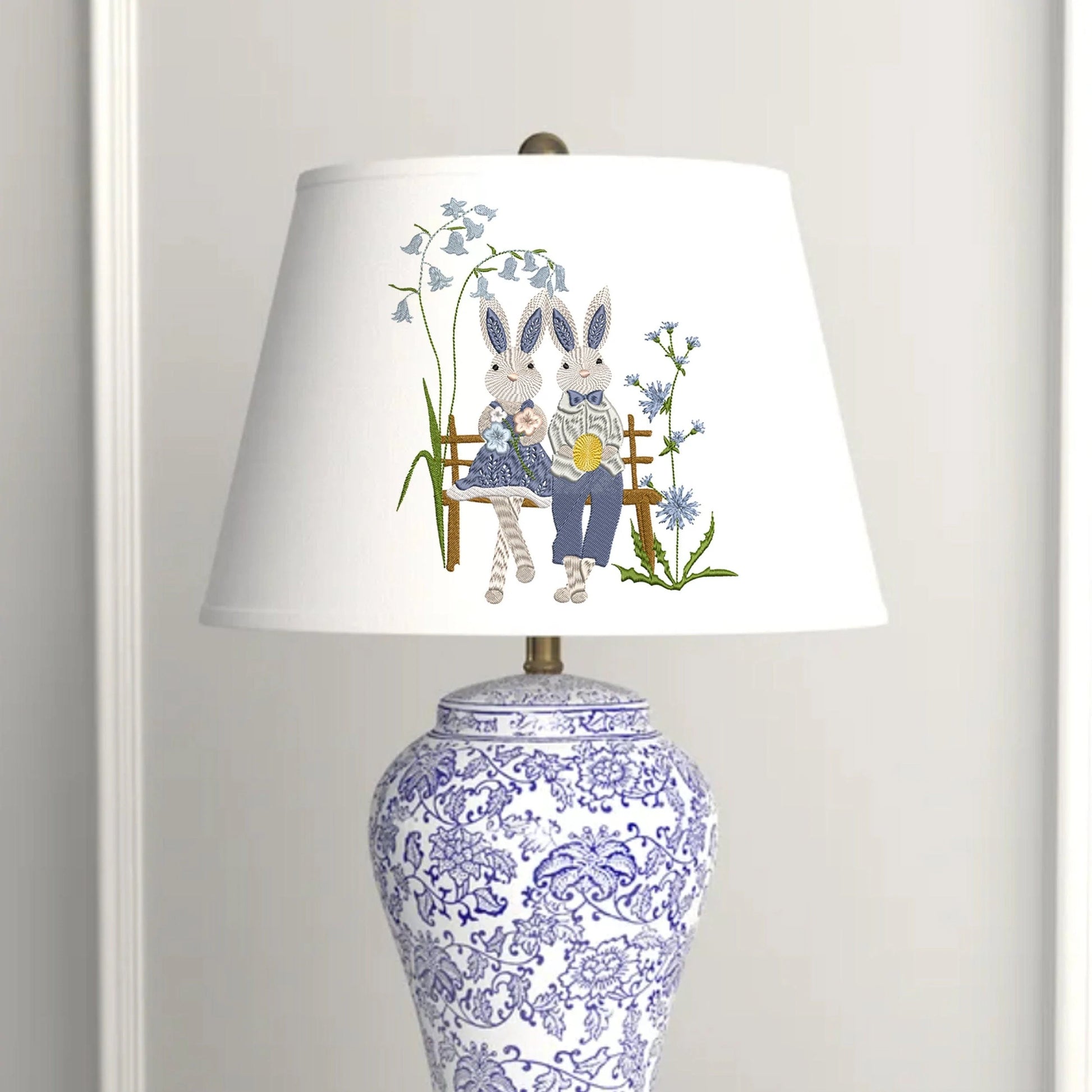 Easter Bunny Couple Machine Embroidery Design on lamp shade