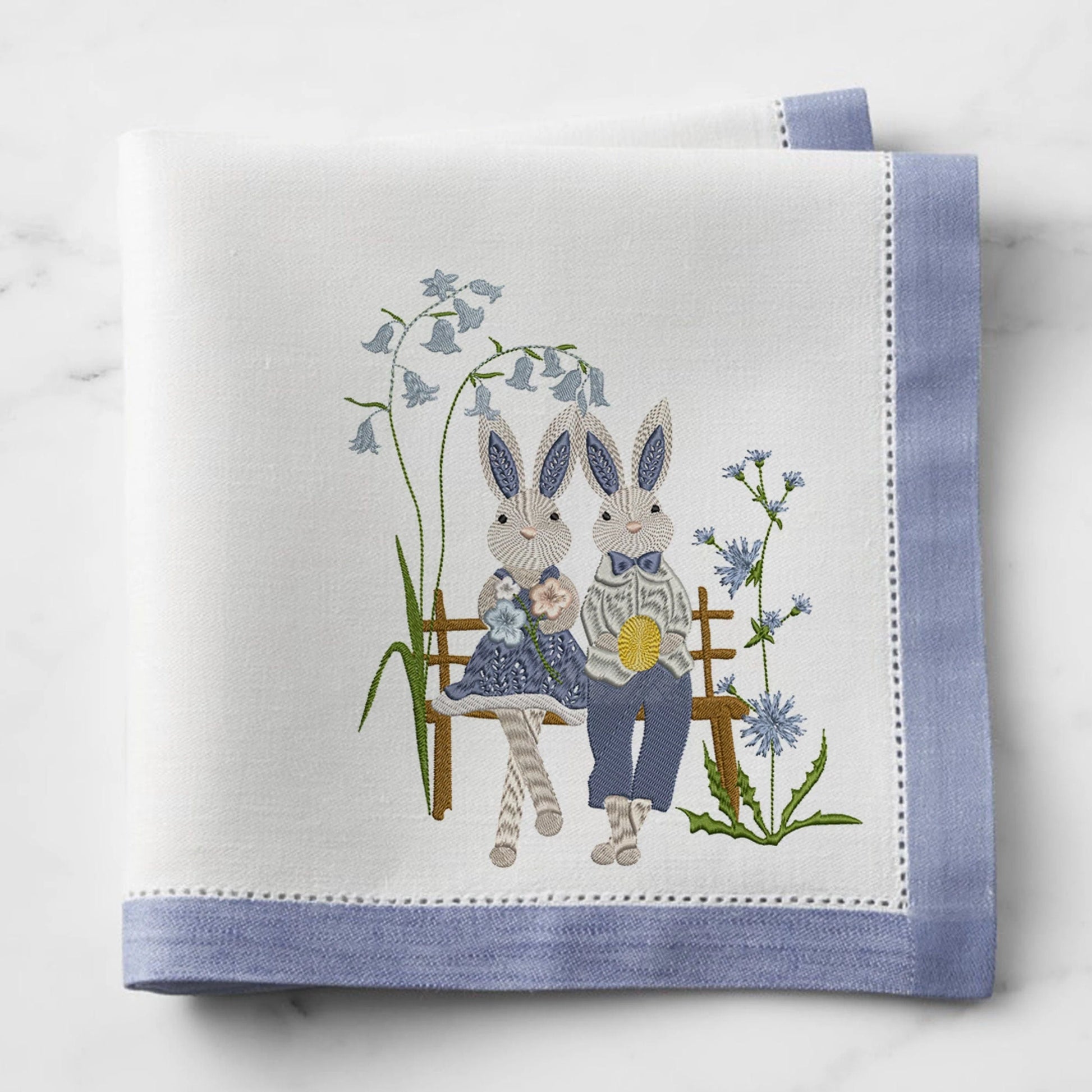 Easter Bunny Couple Machine Embroidery Design on napkin