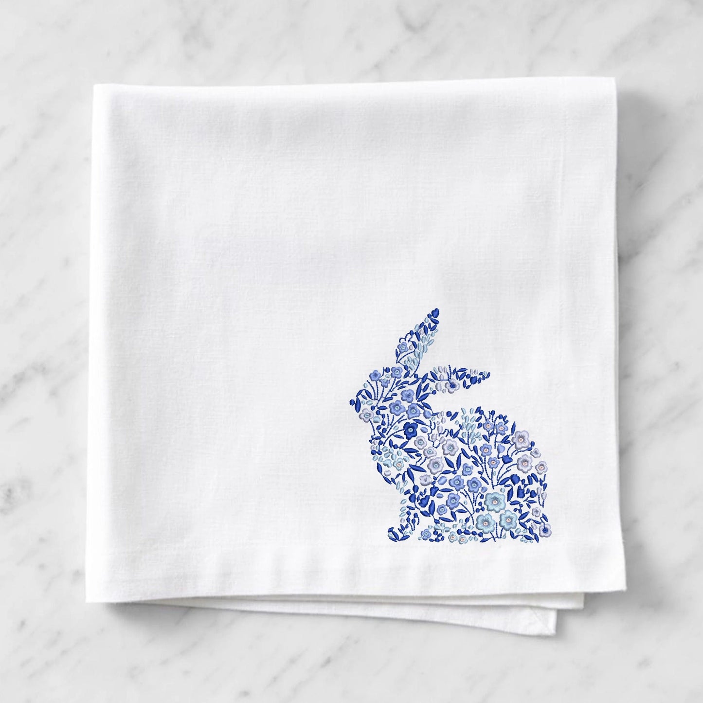 Easter Flower Bunny Machine Embroidery Design on napkin