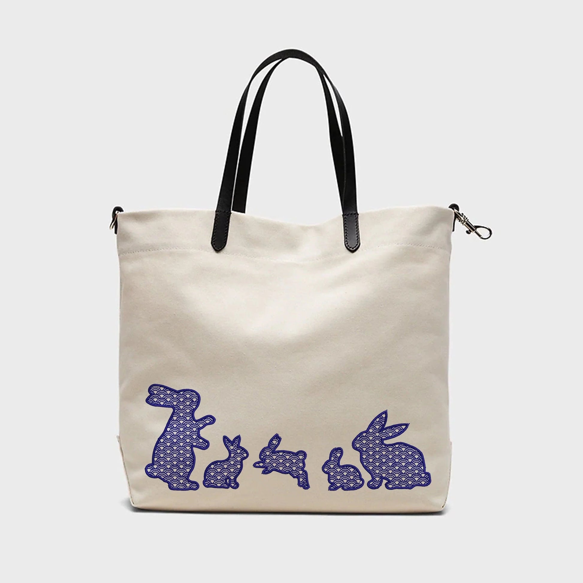 Easter Japandi Bunny Machine Embroidery Design on handbag