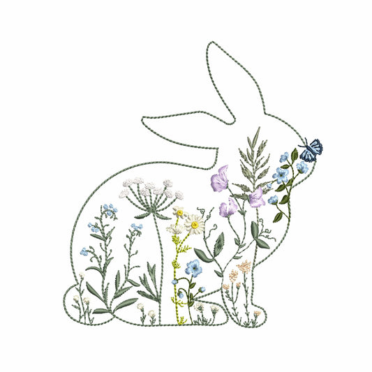 Easter Wildflower Bunny Machine Embroidery Design