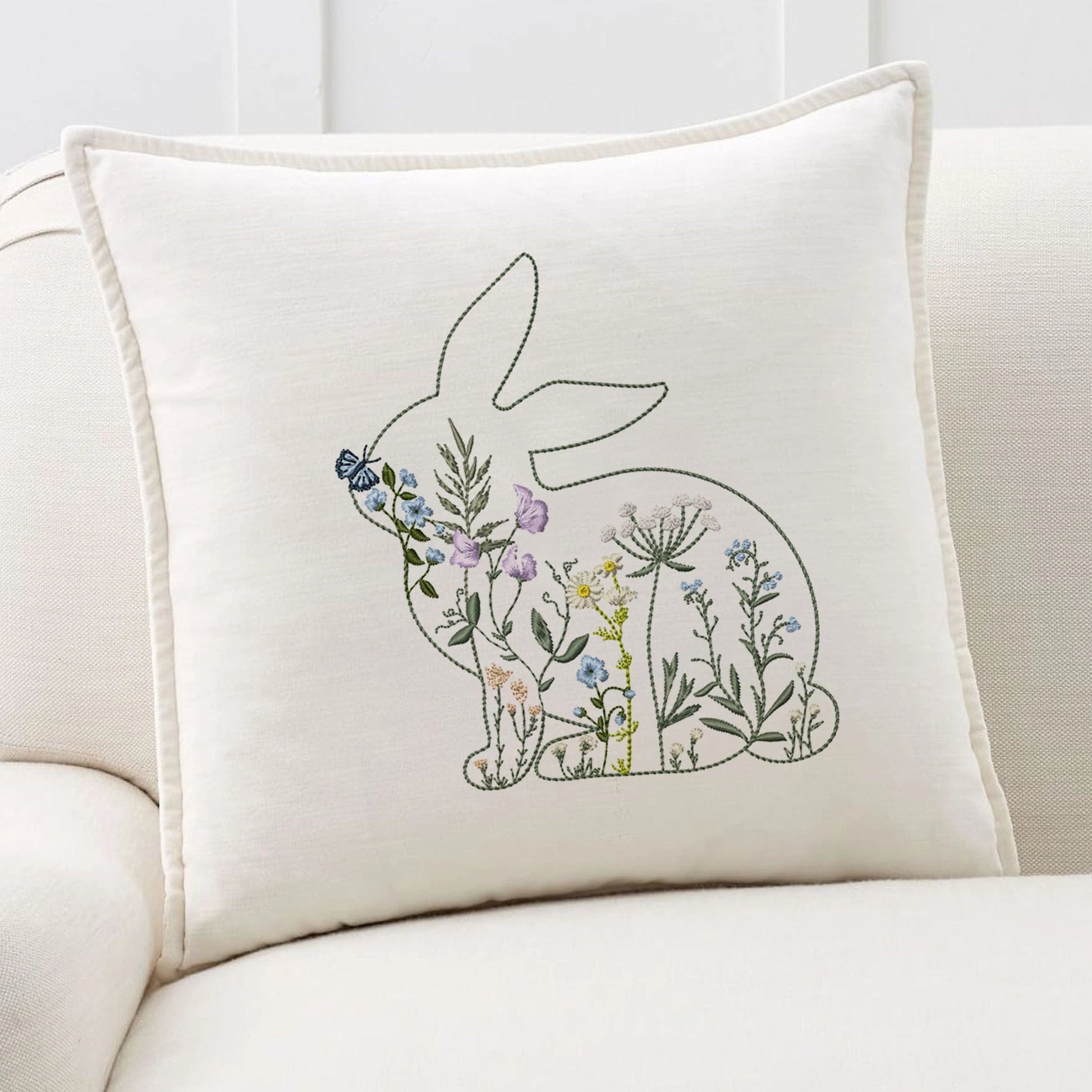 Easter Wildflower Bunny Machine Embroidery Design on pillow