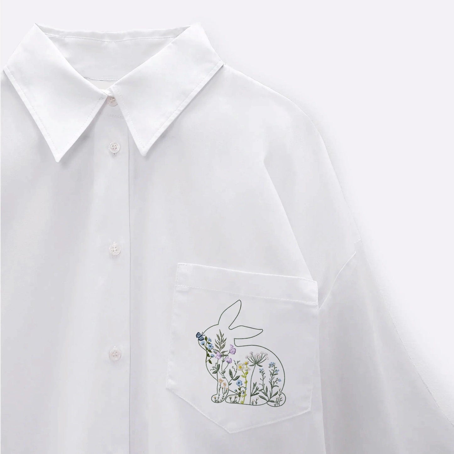 Easter Wildflower Bunny Machine Embroidery Design on blouse