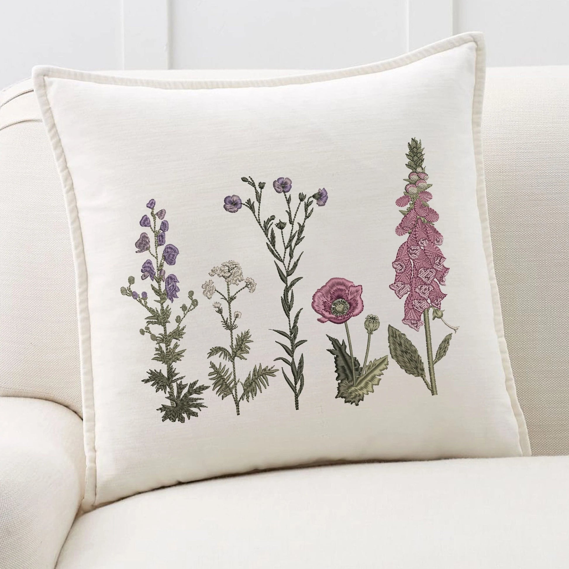 Fairy Garden Flowers Machine Embroidery Design on pillow