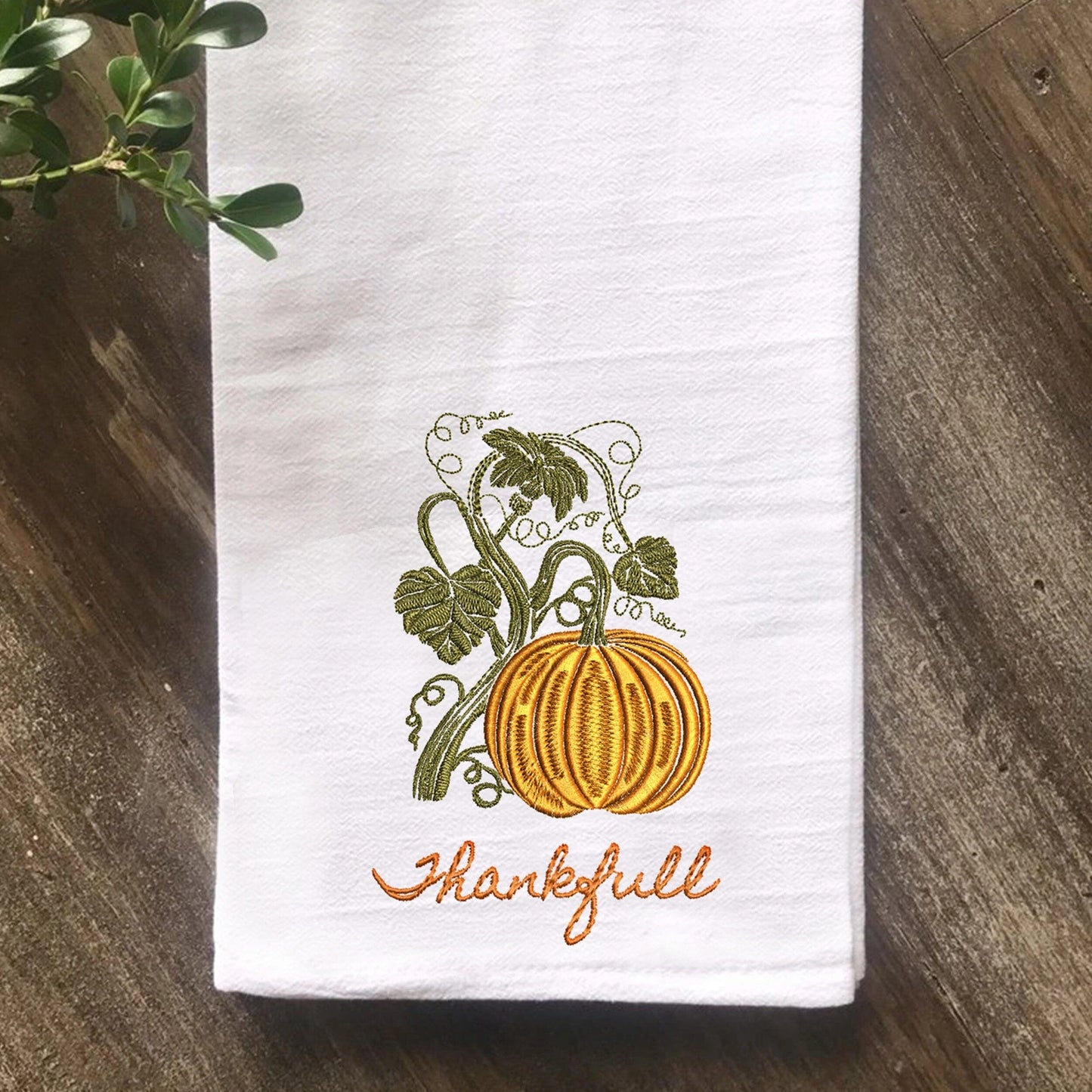 Farmhouse Thanksgiving Pumpkin Machine Embroidery Design Bundle on towel