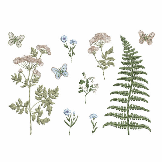 Fern and Flowers Machine Embroidery Design