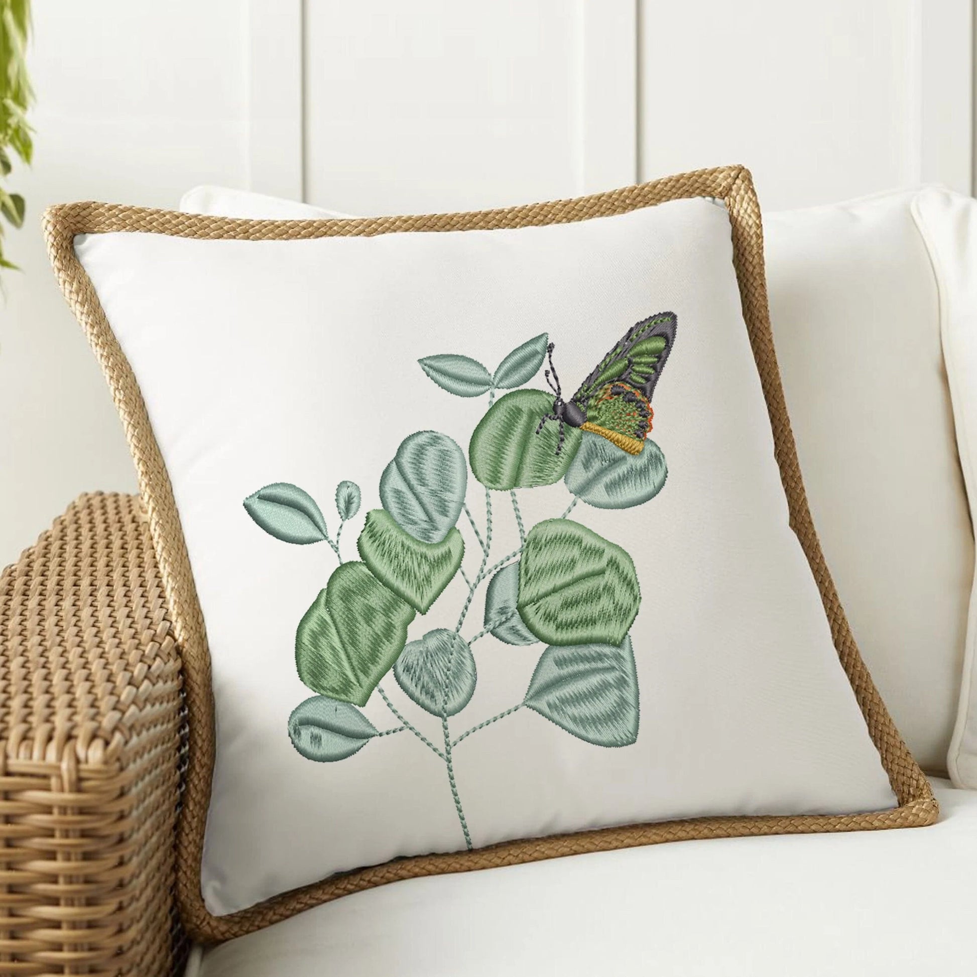 Flower Butterfly Machine Embroidery Design on pillow
